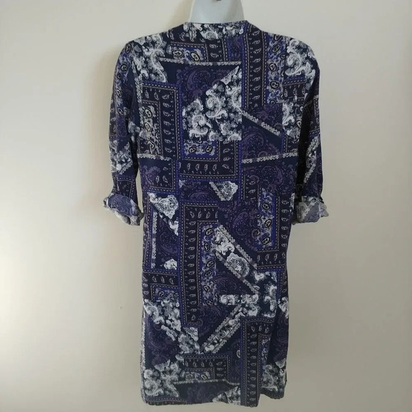 Lily Morgan Blue Paisley  Tunic Rolled Sleeves - Picture 6 of 8